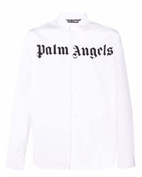 weißes und schwarzes bedrucktes Langarmhemd von Palm Angels