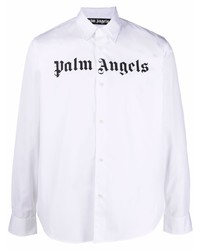 weißes und schwarzes bedrucktes Langarmhemd von Palm Angels