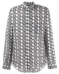 weißes und schwarzes bedrucktes Langarmhemd von PENINSULA SWIMWEA