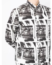 weißes und schwarzes bedrucktes Langarmhemd von PS Paul Smith