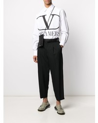 weißes und schwarzes bedrucktes Langarmhemd von Valentino