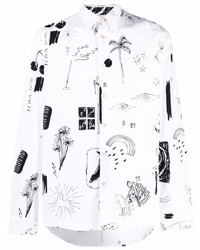 weißes und schwarzes bedrucktes Langarmhemd von PS Paul Smith