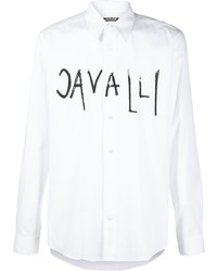 weißes und schwarzes bedrucktes Langarmhemd von Roberto Cavalli