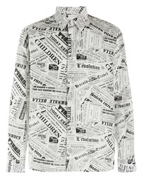 weißes und schwarzes bedrucktes Langarmhemd von Sandro Paris