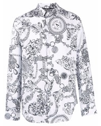 weißes und schwarzes bedrucktes Langarmhemd von VERSACE JEANS COUTURE