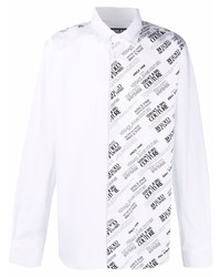 weißes und schwarzes bedrucktes Langarmhemd von VERSACE JEANS COUTURE