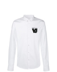 weißes und schwarzes bedrucktes Langarmhemd von Versace Jeans