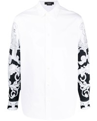 weißes und schwarzes bedrucktes Langarmhemd von Versace