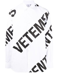 weißes und schwarzes bedrucktes Langarmhemd von Vetements