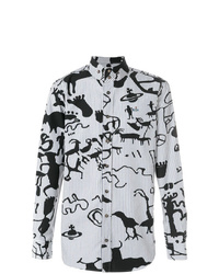 weißes und schwarzes bedrucktes Langarmhemd von Vivienne Westwood