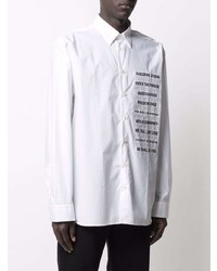 weißes und schwarzes bedrucktes Langarmhemd von Raf Simons