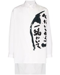 weißes und schwarzes bedrucktes Langarmhemd von Yohji Yamamoto