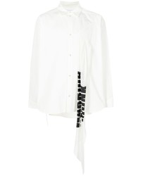 weißes und schwarzes bedrucktes Langarmhemd von Yoshiokubo