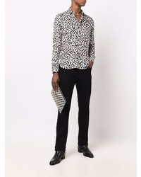 weißes und schwarzes bedrucktes Langarmhemd von Saint Laurent