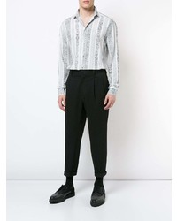 weißes und schwarzes bedrucktes Langarmhemd von Saint Laurent