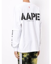 weißes und schwarzes bedrucktes Langarmshirt von AAPE BY A BATHING APE