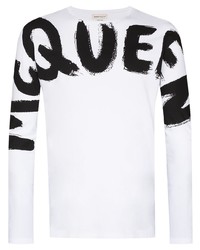 weißes und schwarzes bedrucktes Langarmshirt von Alexander McQueen