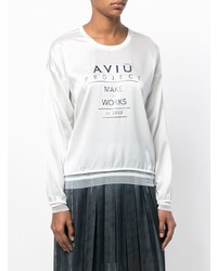 weißes und schwarzes bedrucktes Langarmshirt von Aviu