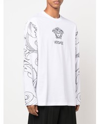 weißes und schwarzes bedrucktes Langarmshirt von Versace