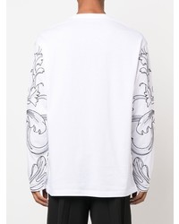 weißes und schwarzes bedrucktes Langarmshirt von Versace