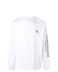 weißes und schwarzes bedrucktes Langarmshirt von Calvin Klein Jeans Est. 1978