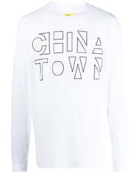 weißes und schwarzes bedrucktes Langarmshirt von Chinatown Market