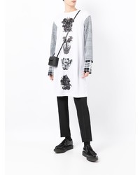 weißes und schwarzes bedrucktes Langarmshirt von Comme Des Garcons Homme Plus