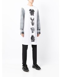 weißes und schwarzes bedrucktes Langarmshirt von Comme Des Garcons Homme Plus