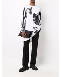 weißes und schwarzes bedrucktes Langarmshirt von Comme Des Garcons Homme Plus