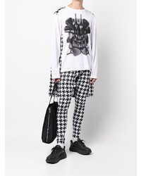 weißes und schwarzes bedrucktes Langarmshirt von Comme Des Garcons Homme Plus