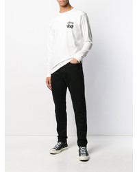 weißes und schwarzes bedrucktes Langarmshirt von Stussy