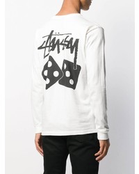 weißes und schwarzes bedrucktes Langarmshirt von Stussy