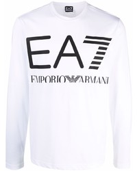 weißes und schwarzes bedrucktes Langarmshirt von Ea7 Emporio Armani