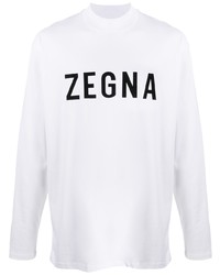 weißes und schwarzes bedrucktes Langarmshirt von Ermenegildo Zegna