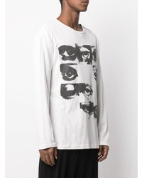 weißes und schwarzes bedrucktes Langarmshirt von Yohji Yamamoto
