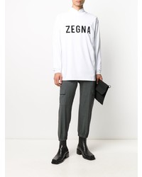 weißes und schwarzes bedrucktes Langarmshirt von Ermenegildo Zegna