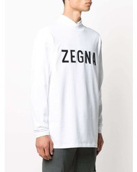 weißes und schwarzes bedrucktes Langarmshirt von Ermenegildo Zegna