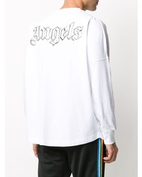 weißes und schwarzes bedrucktes Langarmshirt von Palm Angels