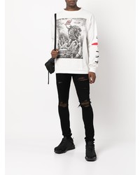 weißes und schwarzes bedrucktes Langarmshirt von SAINT MXXXXXX