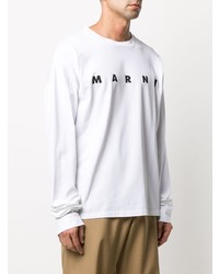 weißes und schwarzes bedrucktes Langarmshirt von Marni