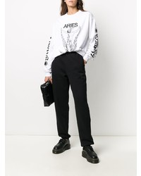 weißes und schwarzes bedrucktes Langarmshirt von Aries