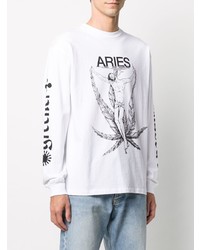 weißes und schwarzes bedrucktes Langarmshirt von Aries