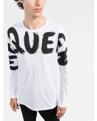 weißes und schwarzes bedrucktes Langarmshirt von Alexander McQueen