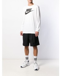 weißes und schwarzes bedrucktes Langarmshirt von Nike