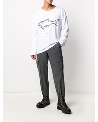 weißes und schwarzes bedrucktes Langarmshirt von Paul & Shark