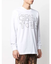 weißes und schwarzes bedrucktes Langarmshirt von Chinatown Market