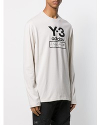 weißes und schwarzes bedrucktes Langarmshirt von Y-3