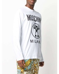 weißes und schwarzes bedrucktes Langarmshirt von Moschino