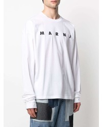 weißes und schwarzes bedrucktes Langarmshirt von Marni