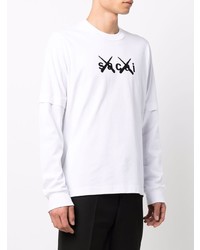 weißes und schwarzes bedrucktes Langarmshirt von Sacai